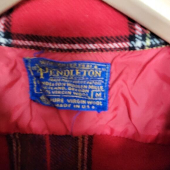 Vintage Pendleton button down red green tartan Plaid Long Sleeve Wool Shirt Med - Picture 2 of 4